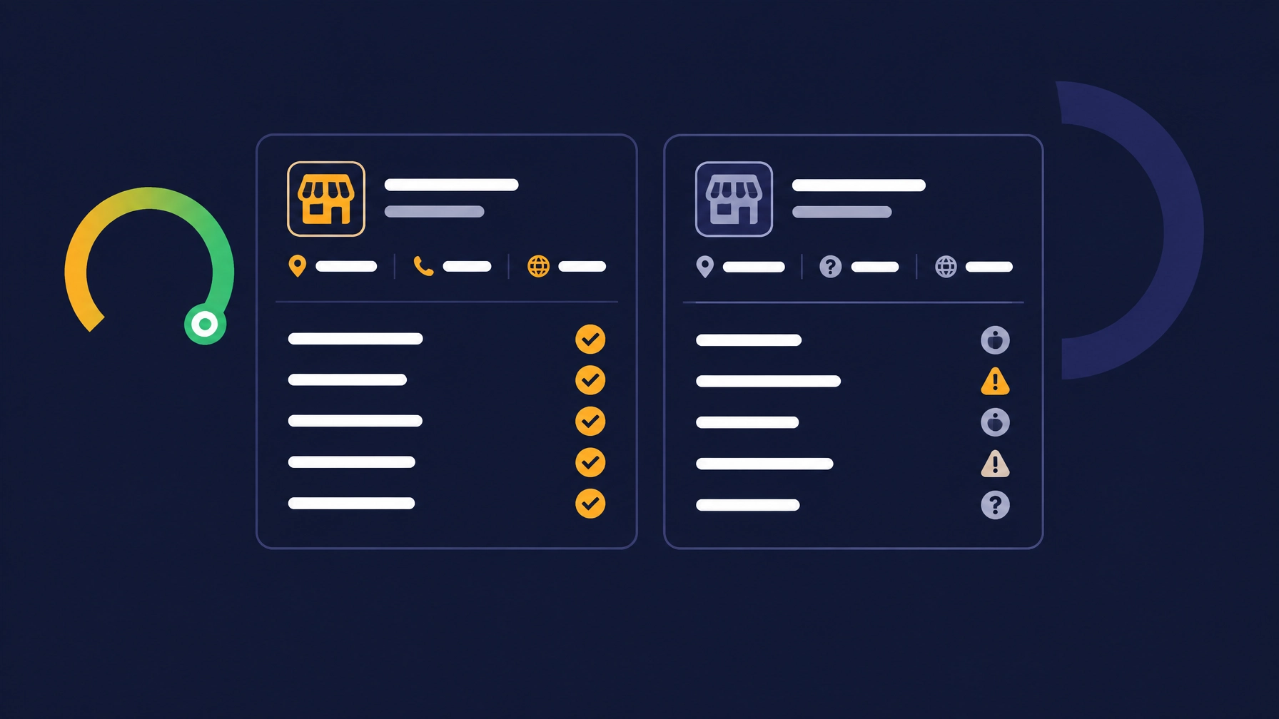 A comparison of two local business information profiles, showing how clear and consistent details can improve AI visibility